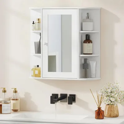 Immagine prodotto di Armadietto a specchio per bagno - Armadietto da parete con specchio - Vano portaoggetti - MDF - 60x16x58 cm - Bianco