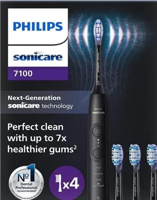 Produktbild von Philips Sonicare 7100 series Series 7100 HX7421/08 Wiederaufladbare Zahnbürste, Erwachsener, Schallzahnbürste, Sensibel, Zahnfleischpflege, Whitening, 62000 Bewegungen pro Minute, Schwarz, 2 min, 4 x 30 sec