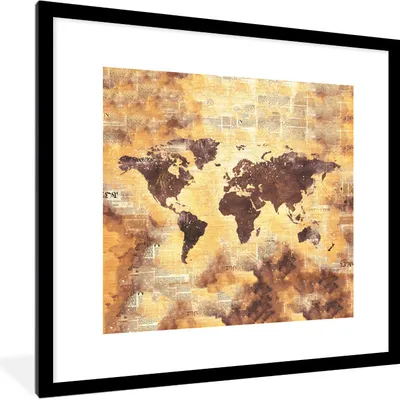 Produktbild von MuchoWow® MuchoWow® Gerahmtes Poster Weltkarte - Punkte - Farben 40x40 cm - Poster mit zchwarzem Bilderrahmen - Poster - Plakat im Rahmen