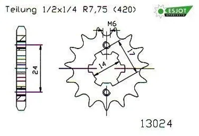 Imagen del producto de Rueda delantera Aprilia RX 50, 15 dientes, marca Esjot, modelo 13024-15