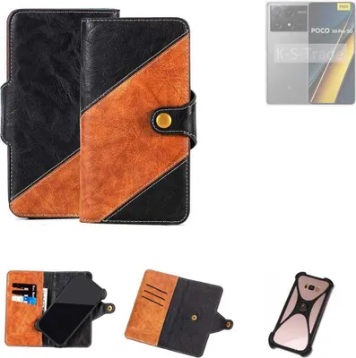 Produktbild von K-S-Trade Handyhülle Schutzhülle Bookstyle Case Wallet-Case kompatibel mit Xiaomi POCO X6 Pro 5G Handy Cover Bumper Klapphülle schwarz hellbraun 1x