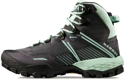 Ducan II High GTX Damen Trailrunning-Schuhe von Mammut; in Schwarz und Mintgrün; mit hohem Schaft und griffiger Sohle.