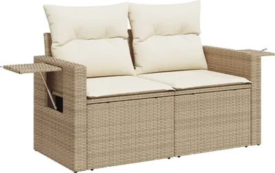 Image de vidaXL Canapé de jardin avec coussins 2 places Beige Poly Rattan