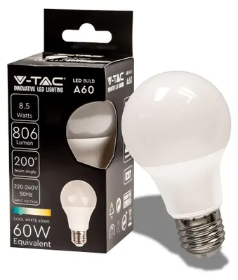 Immagine prodotto di V-TAC VT-2099 Lampadina lampada LED 8.5W E27 Bulb A60 bianco freddo 6500K - SKU 217262