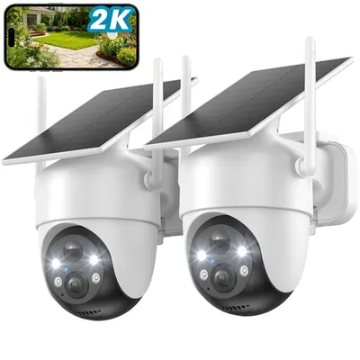 Produktbild von 2K Überwachungskamera Aussen Akku 360° Pan WLAN Kamera mit Farbnachtsicht solar Kamera Überwachung außen PIR Bewegungsmelder Cloud/TF Storage 2PC