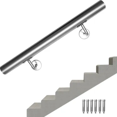 Immagine prodotto di Bettizia corrimano in acciaio inox 50 - 200 cm corrimano per interni ed esterni Corrimano a muro per scale in tubo di acciaio inox V2A, con materiale di montaggio, lunghezza: 160 cm