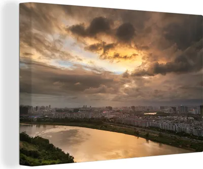 Obrázek produktu pro OneMillionCanvasses® - Obrazy na plátně - 140x90 cm, Barevná formace mraků nad Nanningem v Číně, Nástěnné umění Tisk Nástěnná dekorace - Fotografie na plátně - Malba na plátně