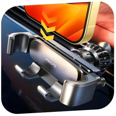Image de Support de téléphone pour voiture, fixation par gravité, utilisation à une main, couleur noire. Compatible avec iPhone, Samsung, Huawei
