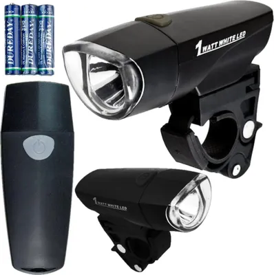 Zdjęcie produktu dla Latarka Lampka Rowerowa Przednia Led Mocna 1W Jasna Reflektor + Baterie