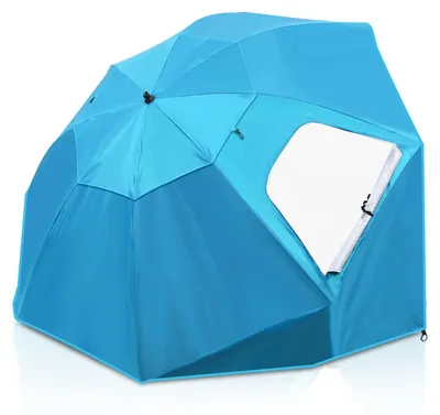 Obrázok produktu pre Slnečník Ikodm 210 cm, UPF 50+, prenosný plážový slnečník, sklopný a vodoodpudivý, na pláž, balkón, do záhrady, na dovolenku, nebesky modrý