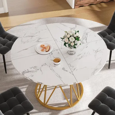 Produktbild von Esstisch aus MDF-Marmor Esszimmertisch Küchentisch Couchtisch für 4 Personen 100×100×76cm Gold