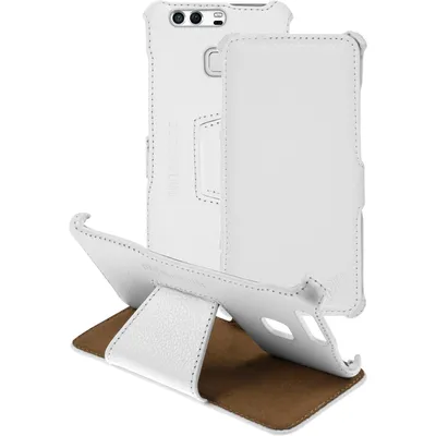 Produktbild von PhoneNatic Echt-Lederhülle kompatibel mit Huawei P9 - Leder-Case weiß + Glasfolie