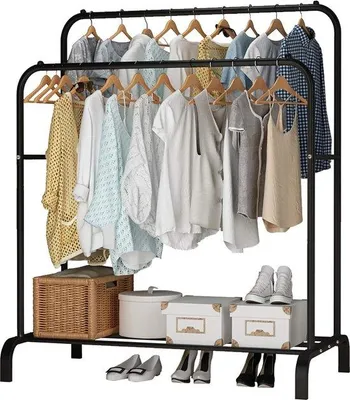 Produktbild von Famanu Kleiderständer Freistehend Doppelstangen Multifunktional für Schlafzimmer - Schwarz