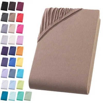 Produktbild von Jersey Spannbettlaken 90-100x200 cm Spannbettuch 100% Baumwolle Bettlaken, Nougat Braun