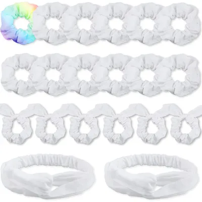 Productafbeelding van VENUSTE Witte haarbandjes, scrunchies voor batik, doe-het-zelf katoenen strikken, hoofdbanden