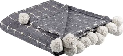 Obrázok produktu pre BELIANI Deka sivá bavlnená 125 x 150 cm geometrický vzor brmbolce textilná dekorácia obývacia izba spálňa
