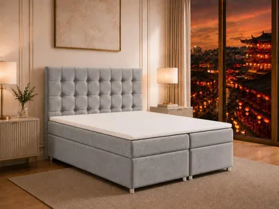 Produktbild von Best for Home Boxspringbett mit Bettkasten Trinity K-9 Bonellfederkern inkl. Topper, mit Lieferung, Aufbau & Entsorgung 160x200-Grau