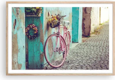 Produktbild von Gerahmtes Poster - Rahmen in heller Eiche - Rosa Fahrrad Vintage - 91,5x61 cm - Wand Bild - Wanddeko - Wandbilder - Kunstposter - Wandposter - Bilderrahmen - Bilder - Kunstdruck - P2NAA91x61-4471