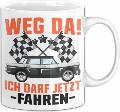 Produktbild von Führerschein Bestanden Geschenk Tasse Bestandener Führerschein Weg Da Ich Darf Jetzt Fahren Fahrschule Kaffee-Becher (Weiß)