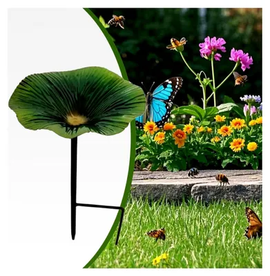 Produktbild von Vogelbadständer - Vogeltränke mit Futterschale | Blumenform Deko für Garten und Terrasse