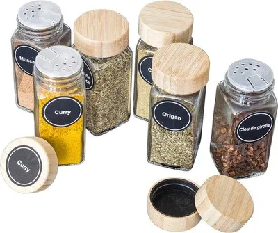 Image de Bocaux à herbes aromatiques avec couvercle en bambou et bois, lot de 24, pour la cuisine