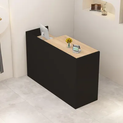 Obrázok produktu pre Pult, recepčný pult, predajný pult, drevený s úložným priestorom, 90 x 50 x 100 cm, čierna/drevené farby