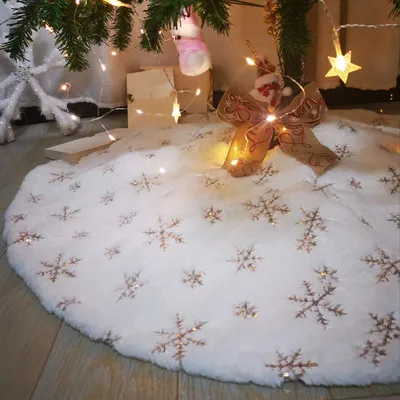 Weihnachtsbaumrock, 90 cm, weiß, mit goldenen Schneeflocken