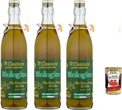 Produktbild von Farchioni Il Casolare grezzo naturale Olio Extra Vergine di Oliva 750ml, Rohes natürliches natives Olivenöl extra 3 x 750 ml + Italian Gourmet polpa 400gr