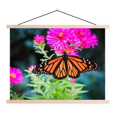Produktbild von MuchoWow® Textilposter Schmetterling - Botanisch - Blume 120x90 cm mit holzfarbenen Rahmen - Magnetisch