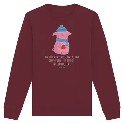 Produktbild von Mr. & Mrs. Panda Baumwoll Pullover Schweinchen Glühwein Größe XXL - Burgundy - Geschenk, Sweatshirt, Betrunken, Spruch, Pulli, Weihnachtsmarkt, Weihnachten, Sweater
