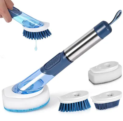 Produktbild von 4in1 Spülbürste mit Seifenspender, Küchen reinigungsbürste mit langem Griff, Schwamm & Bürstenkopf Set, Küchenreiniger Werkzeug