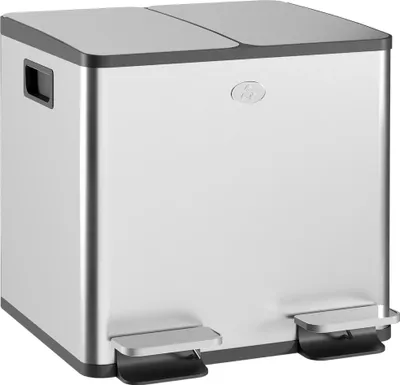 Image de Poubelle de cuisine - Poubelle à 2 compartiments - 2×15 L (30 L au total) - Tri des déchets - Argent