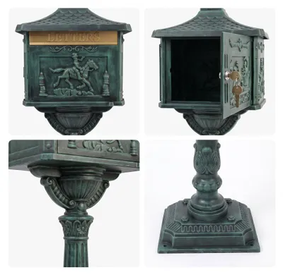 Image de Boîte aux lettres sur colonne, vert antique, en aluminium
