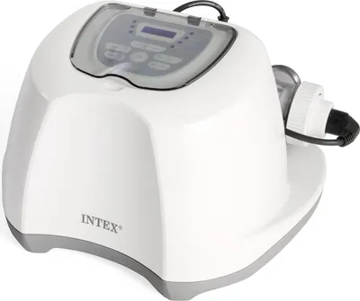 A white and gray Intex chlorinator for a garden pool is shown against a white background.