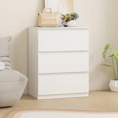 Zdjęcie produktu dla Biała komoda z 3 szufladami, wykonana z płyty wiórowej | Kolor: biały | Wymiary: 60x40x79 cm