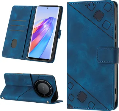 Produktbild von Hülle für Honor X9A /Honor X40 /Magic 5 Lite Prägung Flip Leder Brieftasche Schutzhülle mit Ständer Blau