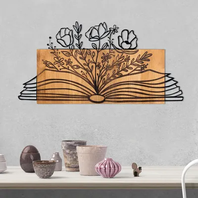 Produktbild von Wallity, Dekorativer Wandaccessoire aus Holz, 74 x 37 cm, Schwarz und Walnuss | 100% Metall (1,2 mm) und 100% Holzrahmen (3 cm) | Stilvolles Design für jedes Zuhause.