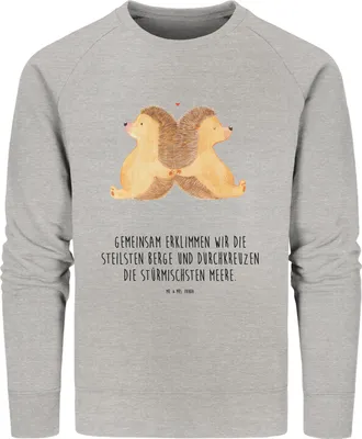 Produktbild von Mr. & Mrs. Panda Baumwoll Pullover Igel händchenhaltend Größe M - Heather Grey - Geschenk, Verknallt, Lieblingsmensch, Sweatshirt, Pulli, Rundhals, Freundin, Sweater