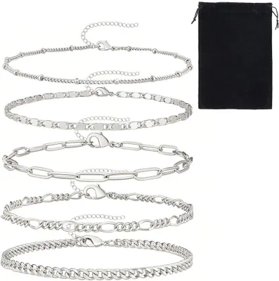 Produktbild von Armbandkettingset 5-teilig, verstellbar, Edelstahl, für Damen und Mädchen