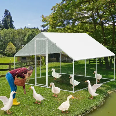Produktbild von Faziango Hühnerstall Hühnerhaus 3x3x2m Kleintierstall Freilaufgehege Kleintiergehege Voliere Freigehege Hühnerkäfig Geflügelstall Verzinkter Stahlrahmen mit Da