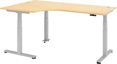 Produktbild von bümö Schreibtisch elektrisch XDSM - Nachbildung Ahorn, Gestell: Silber, Größe: Eckschreibtisch 200 x 120 cm