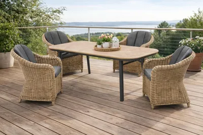 Produktbild von Destiny MALAGA SAN MARINO Sitzgruppe 4 Sessel + Tisch 180x90cm, halboval, holzfarben