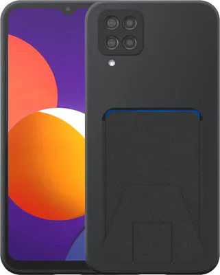 Produktbild von Geeignet für Samsung Galaxy M12 Handytasche mit verstellbarem Leder-Kartenschlitz - Flexible Back Cover Case Silikon TPU mit verstellbarem Leder-Kartenschlitz - Schwarz - Smartphonics
