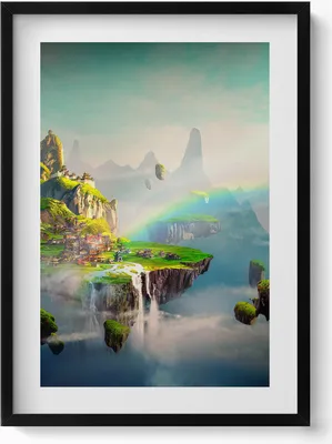 Produktbild von Chinesische Fantasieszenen– Wandbild mit Rahmen – Gerahmtes Bild  – Wanddekoration – 50x70 cm –  Schwarz Rahmen