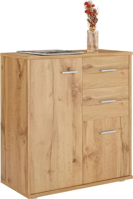 Produktbild von Kommode LOCARNO mit 2 Türen und Schubladen, modernes Highboard Bürokommode in Wotan Eiche