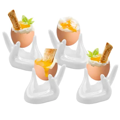 Produktbild von Eierbecher, 4 Eierbecher aus Keramik, Kreativer Eierhalter, für gekochte oder gekochte Eier zum Frühstück