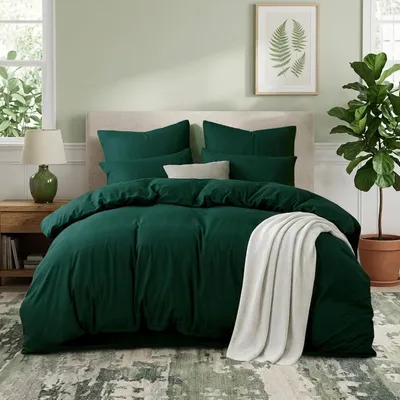 Immagine prodotto di TRANKIELO® - Set di biancheria da letto 200 x 200 cm - Verde scuro - Microfibra - Morbido e facile da pulire