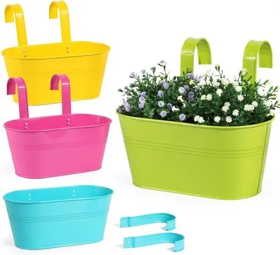 Produktbild von Famanu Hängende Blumentöpfe 4 Stück - Bunt mit abnehmbaren Haken für Balkon und Garten