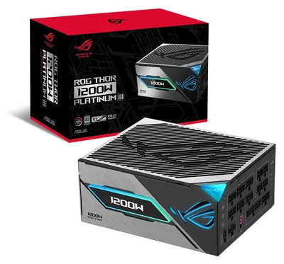 Produktbild von ROG Thor 1200W Platinum III (schwarz, 1x 12 Pin High Power GPU, 4x PCIe, Kabelmanagement, 1200 Watt)