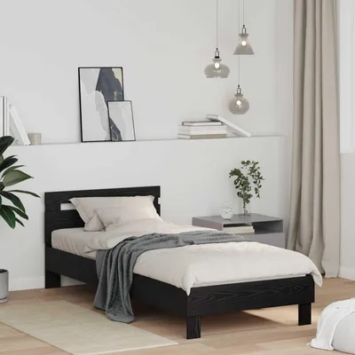 Zdjęcie produktu dla Maison Exclusive – rama łóżka w kolorze czarnego dębu 75 x 190 cm materiał drewnopochodny